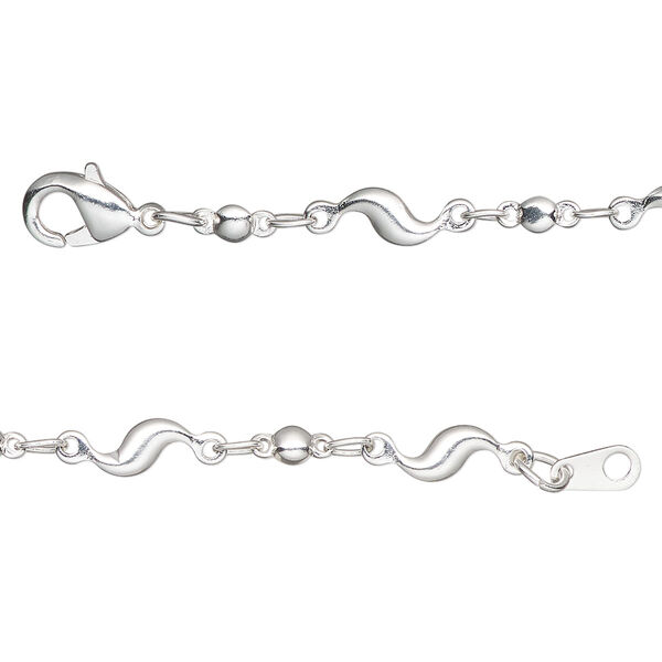 Chain, silver-plated brass, 4mm S-bar, 18 inches with lobster claw clasp. Sold individually. image number 0