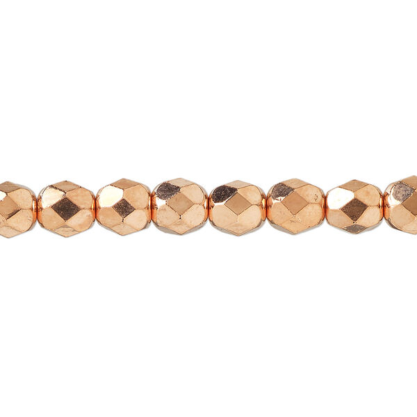 Bead, fire-polished, copper-plated glass, opaque clear, 6mm faceted round. Sold per 1 mass, approximately 1,200 beads. image number 0