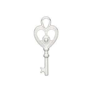 Charm, silver-plated "pewter" (zinc-based alloy), stamped, 29x12mm double-sided key. Sold per pkg of 10.