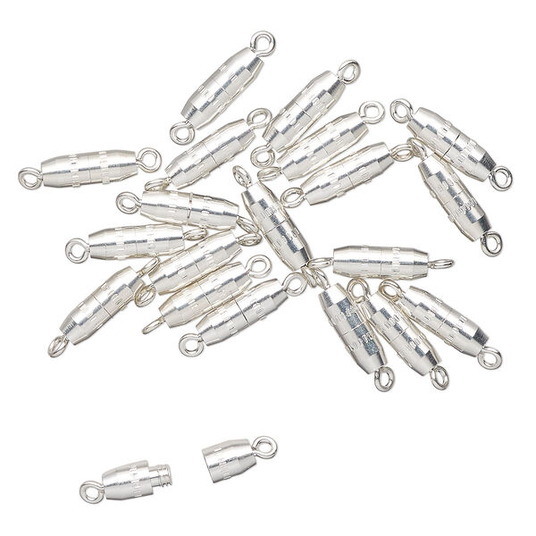 Clasp, torpedo, silver-finished brass, 10x4mm oval. Sold per pkg of 20. image number 0