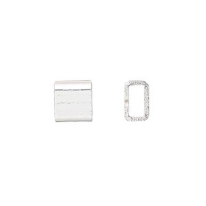 Crimp, silver-finished brass, 4x4mm flat rectangle, 3x1.5mm inside diameter. Sold per pkg of 20.