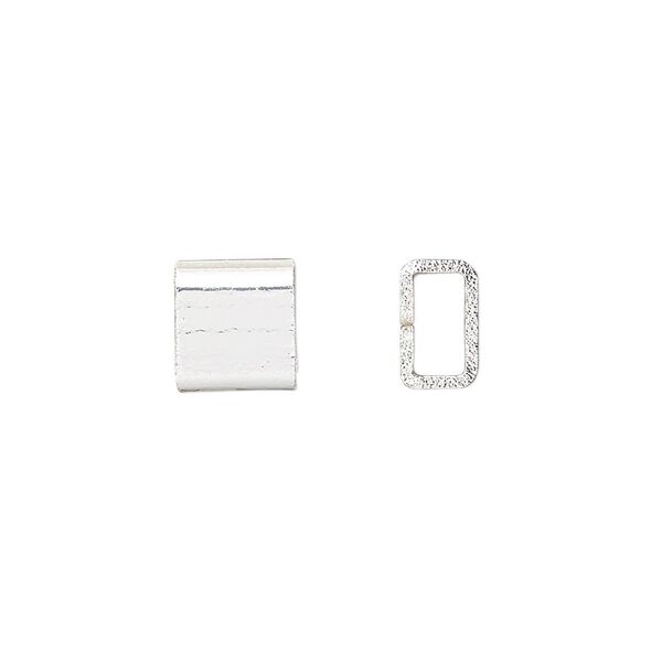 Crimp, silver-finished brass, 4x4mm flat rectangle, 3x1.5mm inside diameter. Sold per pkg of 20. image number 0