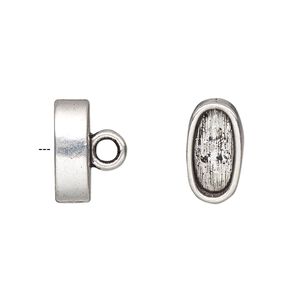 Cord end, glue-in, antique silver-finished "pewter" (zinc-based alloy), 15x8x5mm smooth oval, 13x6mm inside diameter. Sold per pkg of 4.