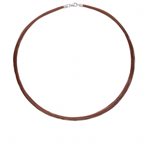 Necklace, sterling silver and nylon-coated stainless steel, brown, 48-50 strand, 18 inches with lobster claw clasp. Sold individually. image number 0