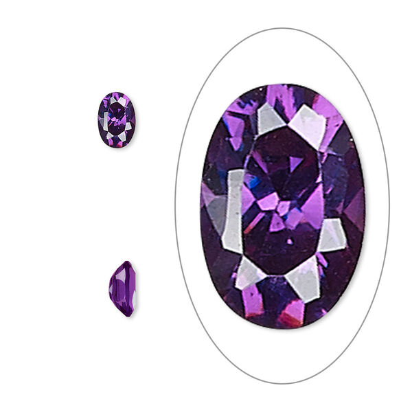 Gem, cubic zirconia, amethyst purple, 6x4mm faceted oval, Mohs hardness 8-1/2. Sold per pkg of 2. image number 0