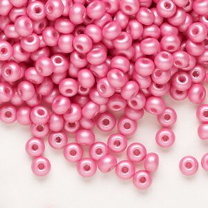 Seed bead, Preciosa Ornela Czech glass, pkg/500g, #6 rocaille, opaque PermaLux dyed pink chalkwhite, (22010).