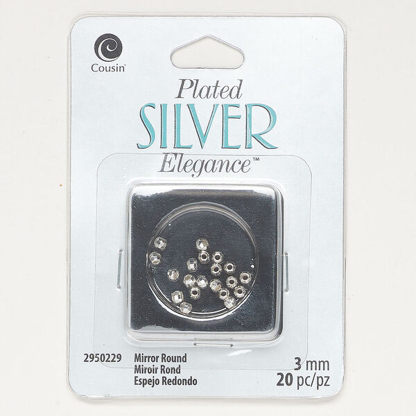 Bead 1pkg20, silver-plated copper, 3mm faceted round. image number 0