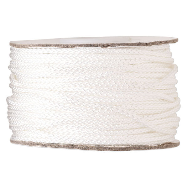 Cord, nylon, white, 2mm round. Sold per 100-foot spool. image number 0