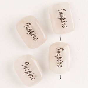 Rose quartz / enamel 1pkg4, double-sided "Inspire" flat rectangle bead 18x13mm-18x14mm