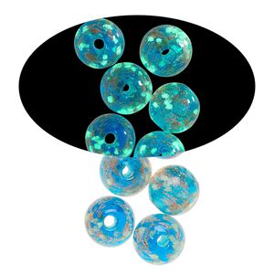 Bead, lampworked glass, clear / blue / glow-in-the-dark / gold, 8mm round. Sold per pkg of 6.