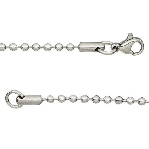 Chain 1pkg1, stainless steel, 2.4mm ball, 20 inches with clasp. image number 0