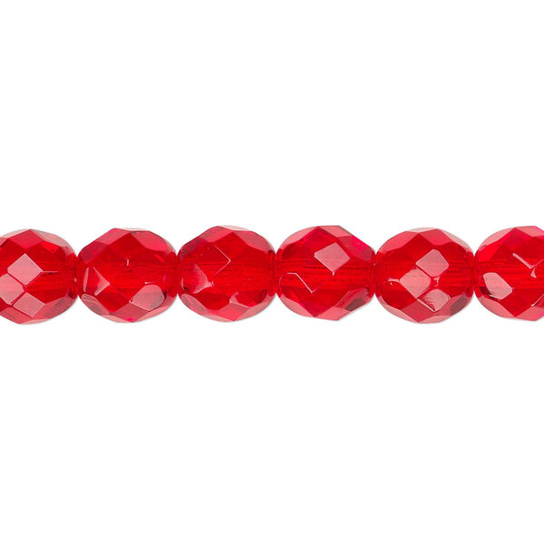 Bead, Czech fire-polished glass, light red, 8mm faceted round. Sold per pkg of 600 (1/2 mass). image number 0