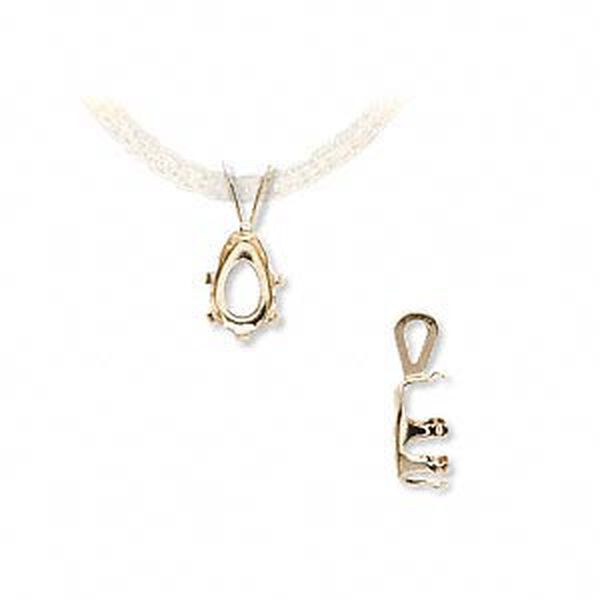 Pendant, Snap-Tite®, 14Kt gold, 8x5mm with 6-prong pear setting. Sold individually. image number 0