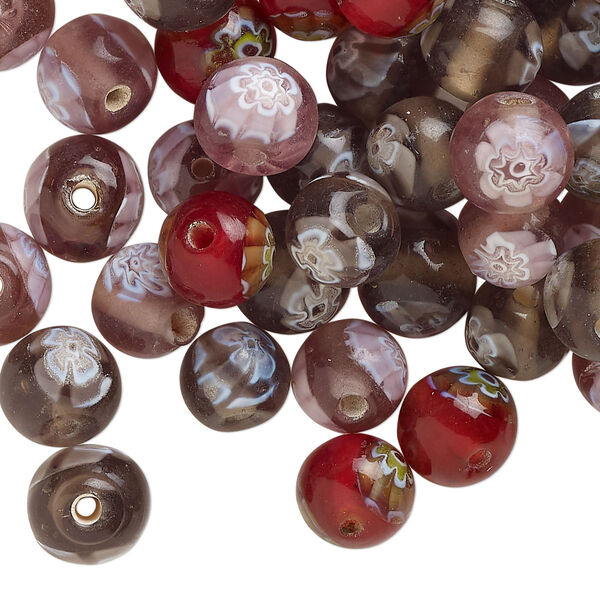 Bead mix, millefiori glass, translucent mixed colors, 8mm round. Sold per 2-ounce pkg, approximately 70 beads. image number 0