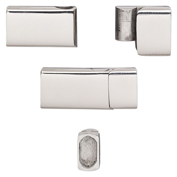 Clasp, magnetic, stainless steel, 28x13mm rectangle with glue-in ends, 10x5.5mm inside diameter. Sold individually. image number 0