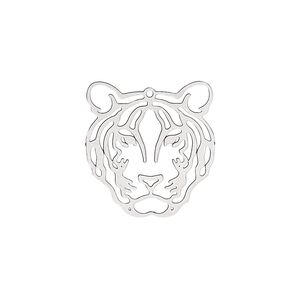 Charm, Lazer Lace™, stainless steel, 20x19mm single-sided domed tiger. Sold per pkg of 4.