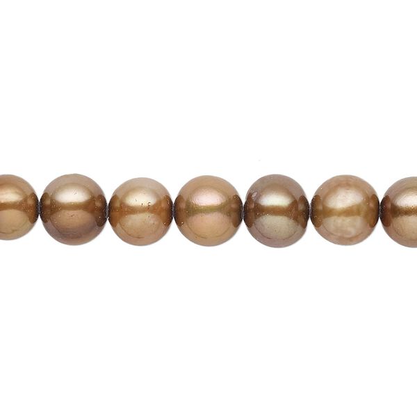Pearl, cultured freshwater (dyed), iris gold, 7-8mm semi-round with 0.4-0.6mm hole, D grade, Mohs hardness 2-1/2 to 4. Sold per 15-inch strand. image number 0