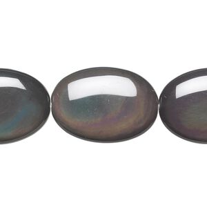 Rainbow obsidian 1pkg1, puffed oval bead natural 8 inch 25x18mm