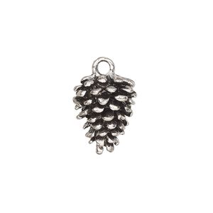 Charm, antique silver-finished "pewter" (zinc-based alloy), 16x12.5mm 3D pinecone. Sold per pkg of 4.