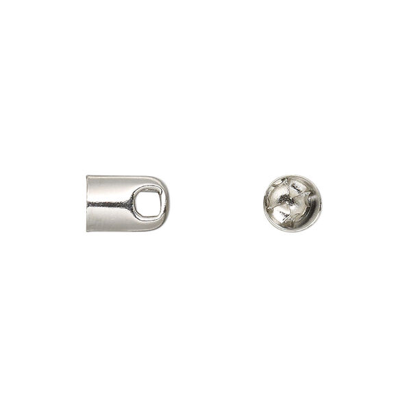 Cord end, glue-in, imitation rhodium-plated brass, 9x6mm with 5mm inside diameter. Sold per pkg of 50. image number 0