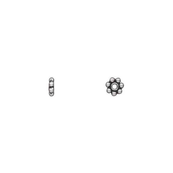 Bead, TierraCast®, antique silver-plated pewter (tin-based alloy), 5x1.5mm beaded rondelle. Sold per pkg of 50. image number 0