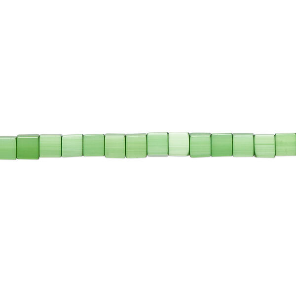 Bead, cat's eye glass (fiber optic glass), green, 3mm cube. Sold per 15-inch strand. image number 0