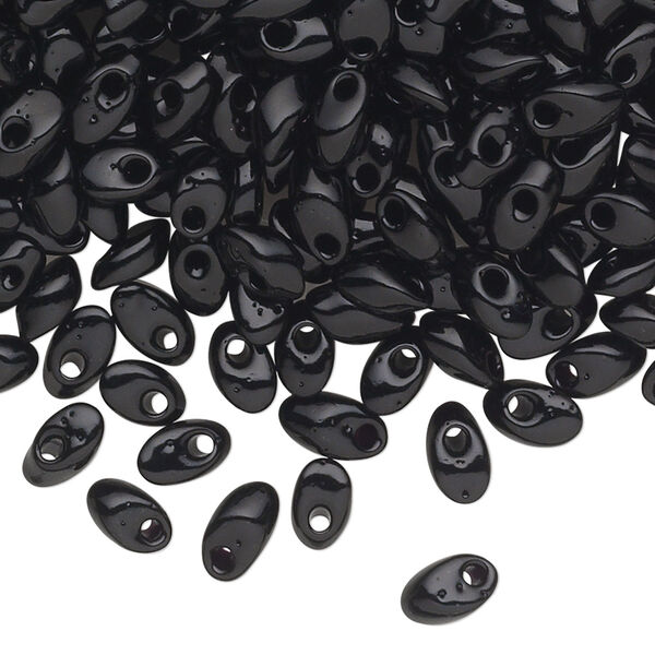 Seed bead, Miyuki, glass, pkg/10g, 7x4mm long magatama, opaque black (LMA-401). image number 0