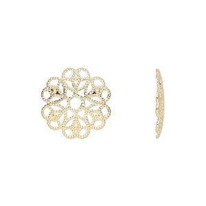 Component, gold-plated brass, 15mm filigree round. Sold per pkg of 50.