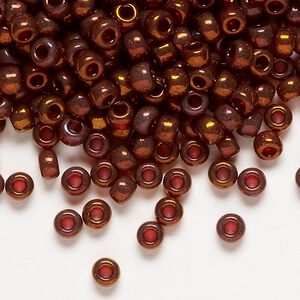 Seed bead, Miyuki, glass, pkg/250g, #6 rocaille, translucent gold luster garnet (RR-315).