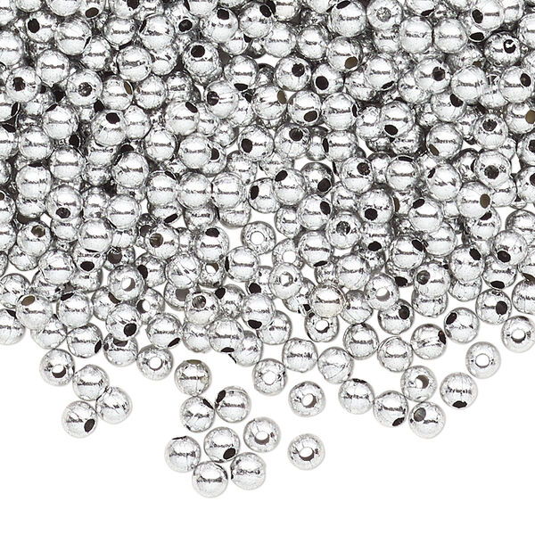 Bead, acrylic, shiny metallic silver, 3mm round. Sold per pkg of 4,500. image number 0