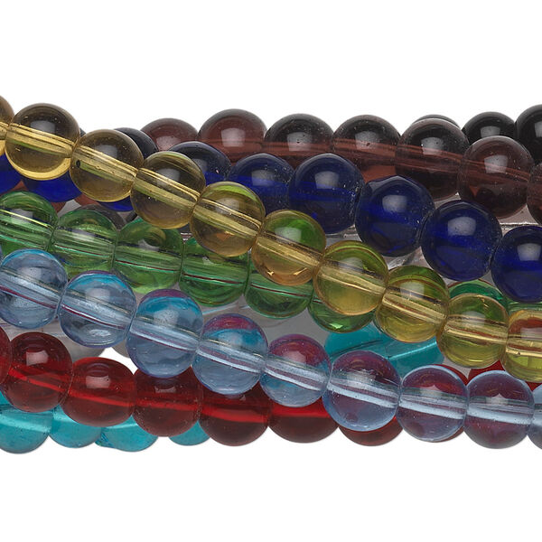 Bead, glass, assorted transparent colors, 6mm round. Sold per pkg of (10) 15-1/2" to 16" strands. image number 0