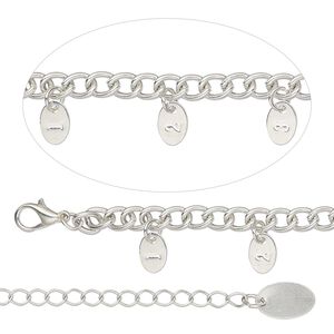 Necklace measuring chain, silver-finished steel, 5.4mm curb, 36 inches with 9x6mm tags and 3-inch extender chain with lobster claw clasp. Sold individually.