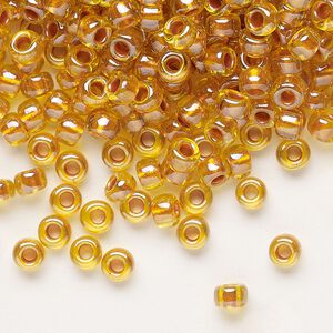 Seed bead, Miyuki, glass, pkg/25g, #6 rocaille, translucent copper pearl-lined marigold, (RR-3802).