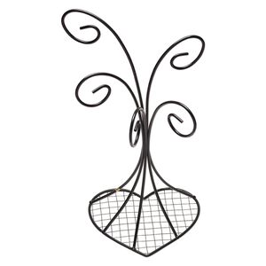 Display, necklace and bracelet, steel and enamel, pkg/1, black, 15x8 inches with heart base.