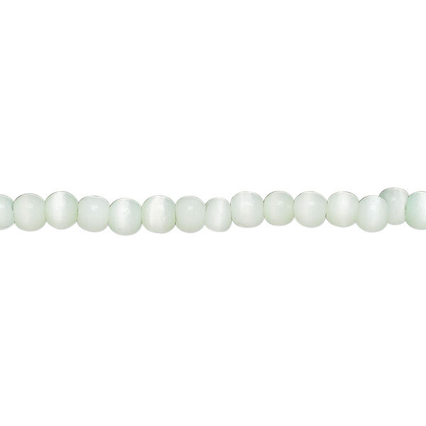 Bead, cat's eye glass (fiber optic glass), sea green, 3-5mm round. Sold per 15-inch strand. image number 0