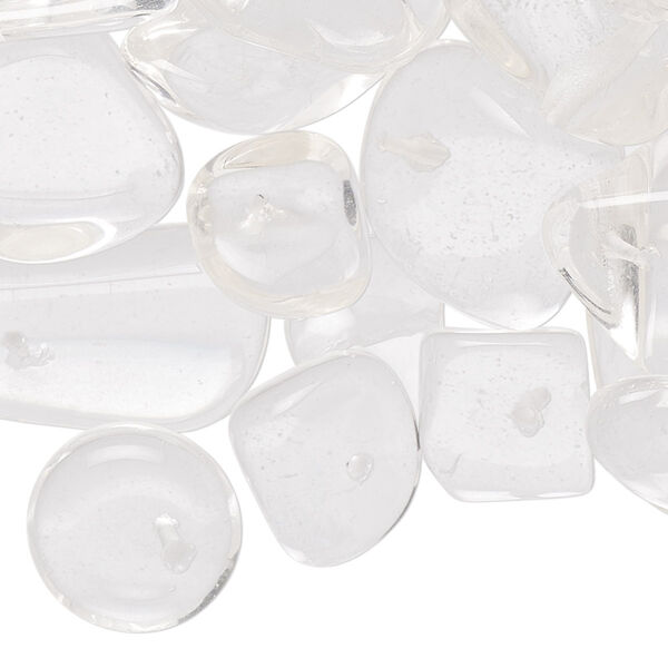 Bead mix, glass, clear, small to gigantic chip and mini to large nugget. Sold per 1-pound pkg, approximately 250 beads. image number 0