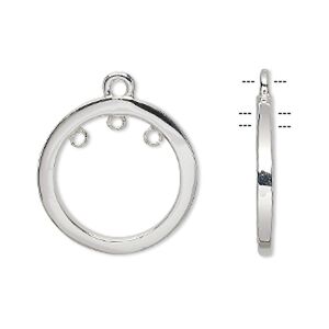 Drop, sterling silver, 24x21mm round, 3 loops. Sold individually.