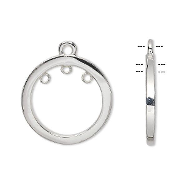 Drop, sterling silver, 24x21mm round, 3 loops. Sold individually. image number 0