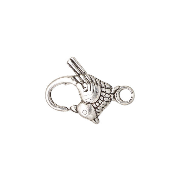 Clasp, lobster claw, antique silver-plated "pewter" (zinc-based alloy), 18x17mm double-sided bird. Sold per pkg of 8. image number 0