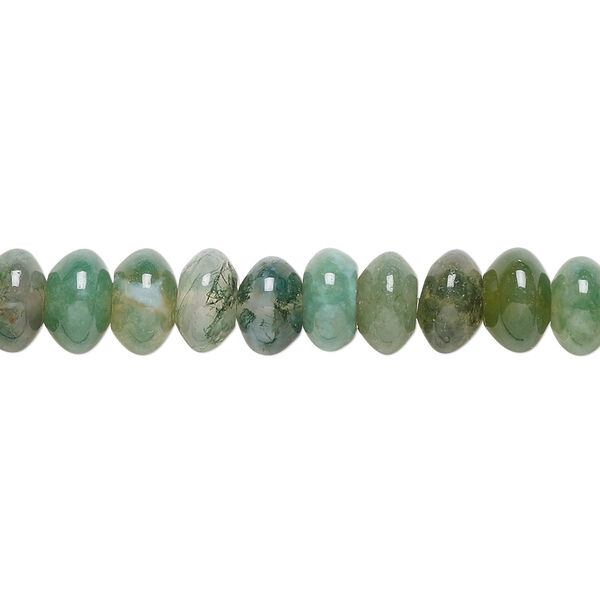 Bead, moss agate (natural), 8x5mm rondelle, B grade, Mohs hardness 6-1/2 to 7. Sold per 15-1/2" to 16" strand. image number 0