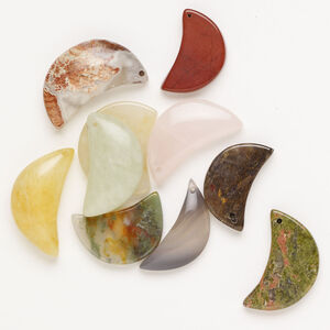 Multi-gemstone 1pkg10, top-drilled puffed / flat moon drop mix 23x14mm-31x16mm
