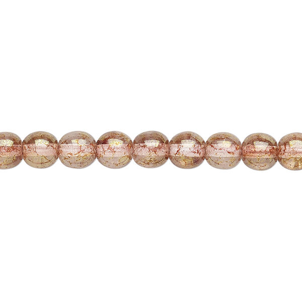 Bead, Czech glass druk, translucent pink luster, 6mm round. Sold per 15-1/2" to 16" strand. image number 0