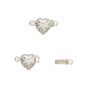 Clasp tab 1pkg1 sterling silver, 7.5mm heart / safety latch, JBB Findings 1-strand