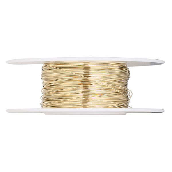Wire, 12Kt gold-filled, half-hard, round, 32 gauge. Sold per 1/4 ounce spool. image number 0