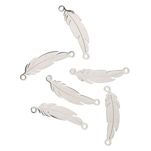 Link, stainless steel, 24x7mm double-sided feather. Sold per pkg of 6.