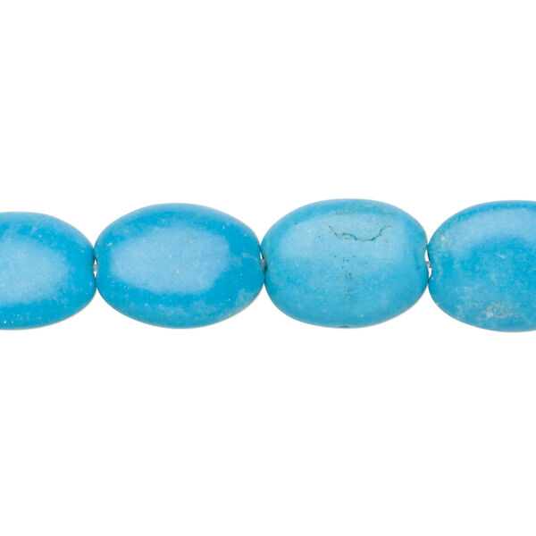 Bead, magnesite (dyed / stabilized), blue, 13x10mm-15x12mm puffed oval, B- grade, Mohs hardness 3-1/2 to 4. Sold per 16-inch strand. image number 0