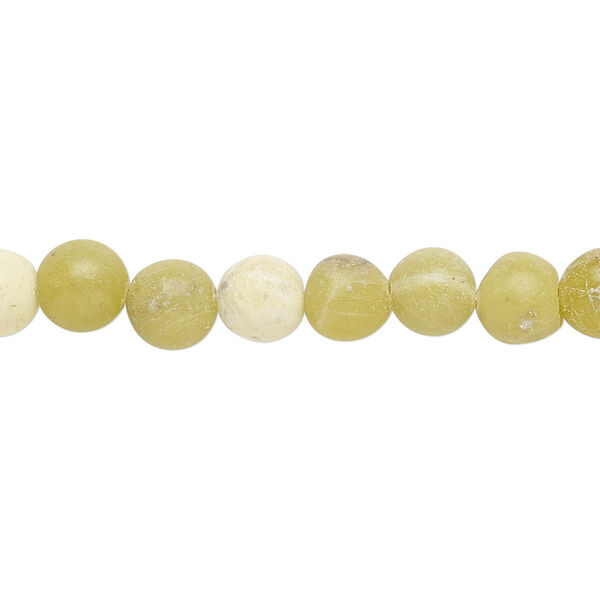 Bead, olive new "jade" (serpentine) (natural), 6-7mm round, D grade, Mohs hardness 2-1/2 to 6. Sold per 15" to 16" strand. image number 0