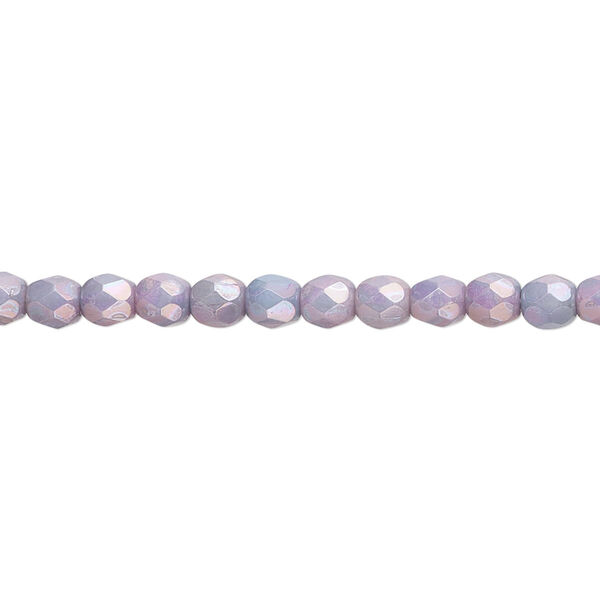 Bead, Czech fire-polished glass, opaque white chalk nebula, 4mm faceted round. Sold per 15-1/2" to 16" strand. image number 0