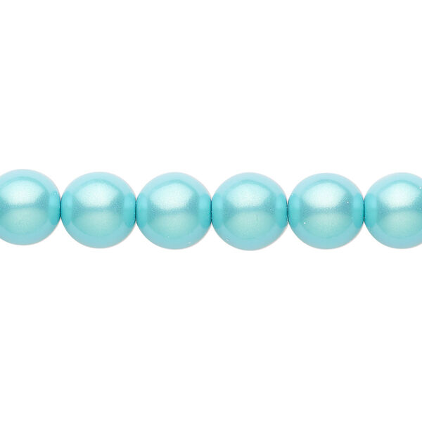 Bead, Czech pearl-coated glass druk, opaque iridescent turquoise green, 8mm round. Sold per 15-1/2" to 16" strand. image number 0