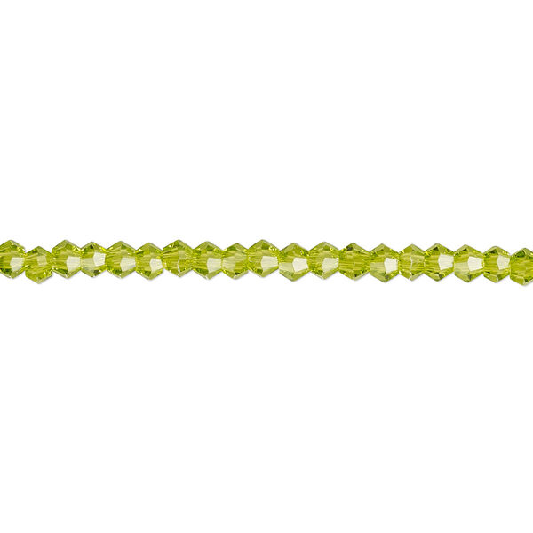 Bead 1pk 16 facets transparent peridot green, Celestial Crystal® 3mm bicone 15.5-16 inch image number 0